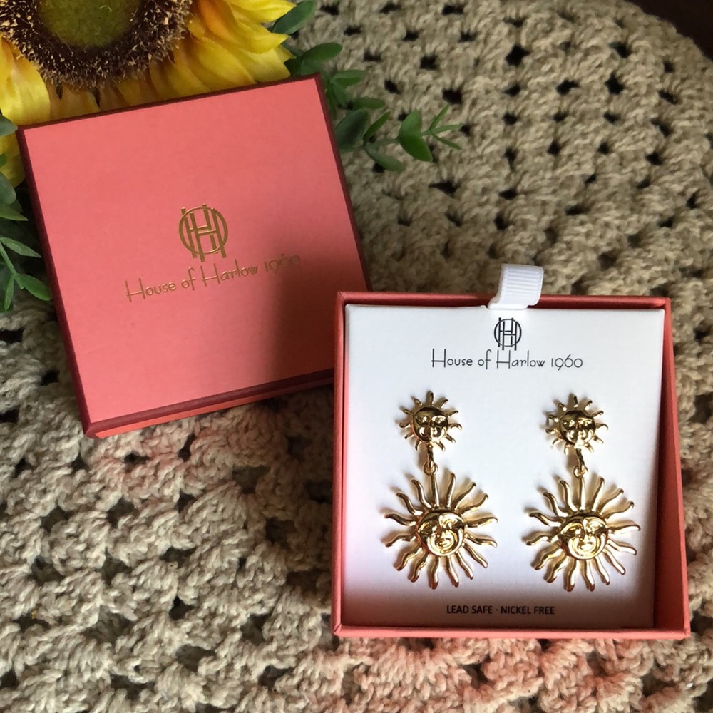 House of Harlow 1960 Gold Tone Celestial Sunburst Drop Earrings